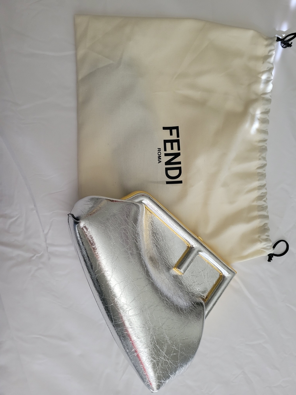 Fendi Metallic Silver Frame Clutch